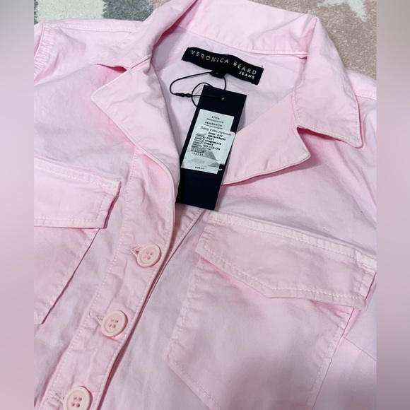 Veronica Beard pink button up shorts jumpsuit romper long sleeves - Picture 4 of 6
